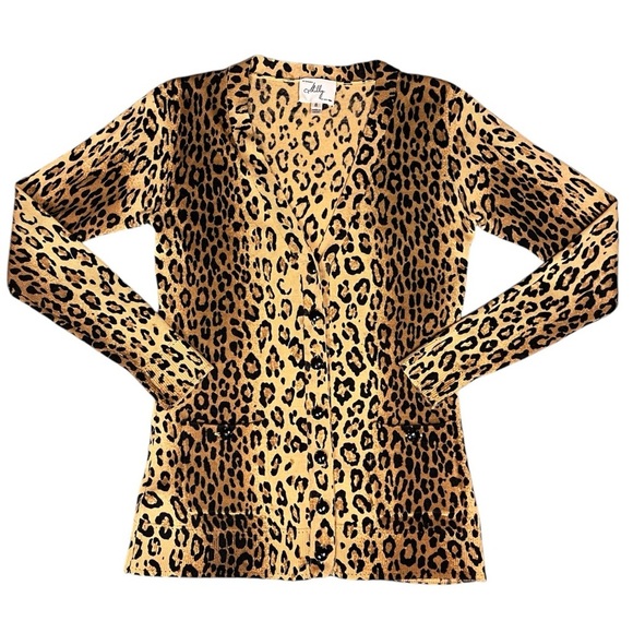 Milly Of New York Vintage 100% Merino Wool Leopard Print Cardigan Size Small - Picture 1 of 13